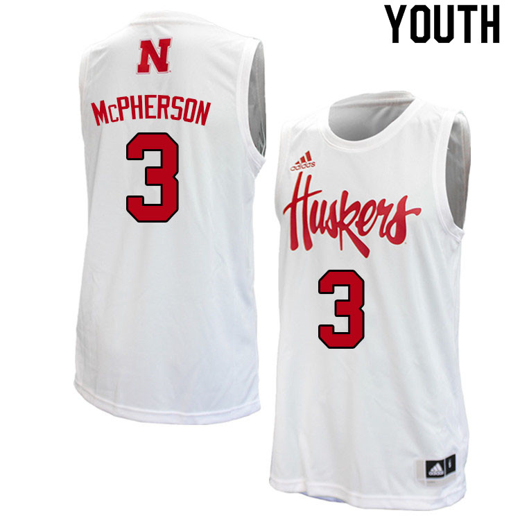 Youth #3 Quaran McPherson Nebraska Cornhuskers College Basketball Jerseys Sale-White - Click Image to Close